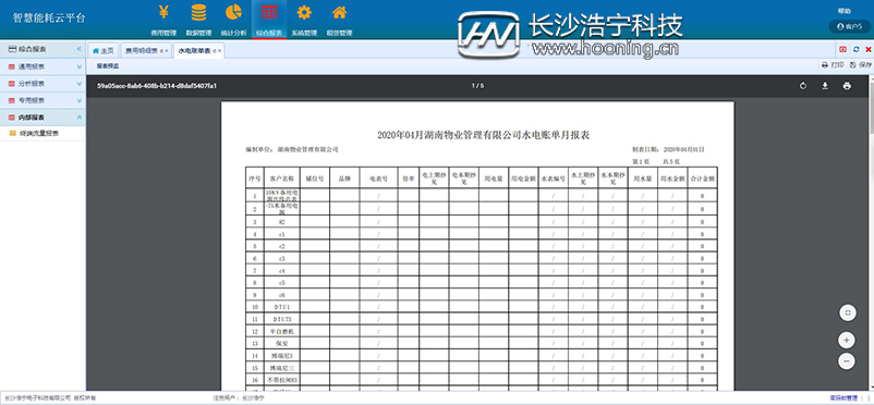 浩寧遠程預(yù)付費抄表系統(tǒng)后臺展示：綜合報表篇